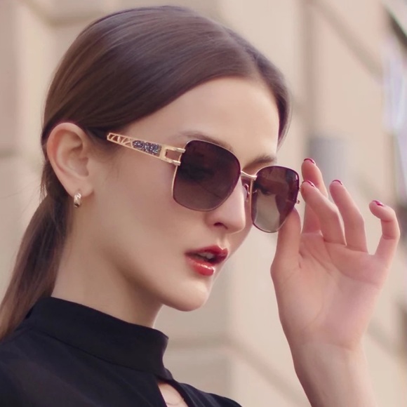 KINGSEVEN Oversized Retro Brown Gradient Crystal Gold Polarized Sunglasses - Picture 1 of 16